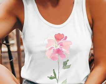 Watercolor Flower Women's Tank Top, Swimsuit Cover Up, Summer Shirt, Beach Shirt, Clothing for Beach or Pool, Slim Fit, Racerback