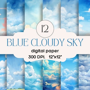 Sfondi di carta per album digitali con giorno nuvoloso-cielo azzurro-Download istantaneo-300 DPI- 4250 x 4250 PX- Licenza commerciale gratuita POD