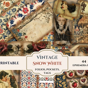 Vintage Snow White Junk Ephemera- Princess Fairytale Fantasy- Distressed Digital Junk Journal Collection-Instant Download-8.5" x 11 Sheets