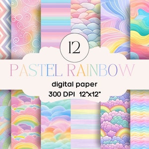 Fondos de papel de álbum de recortes digital Pastel Rainbow-Descarga instantánea-300 DPI- Diario basura, álbum de recortes, artesanía- Licencia comercial gratuita POD