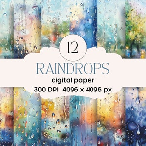 Regentropfen auf Glas Digitale Scrapbook Papier Hintergründe-Aquarell Illustration Malerei- Download-300 DPI- Kostenlose Kommerzielle Lizenz POD