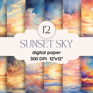 Zonsondergang aquarel hemel digitale scrapbook papier achtergronden-Instant Download-300 DPI- 4250 x 4250 PX-gratis commerciële licentie POD