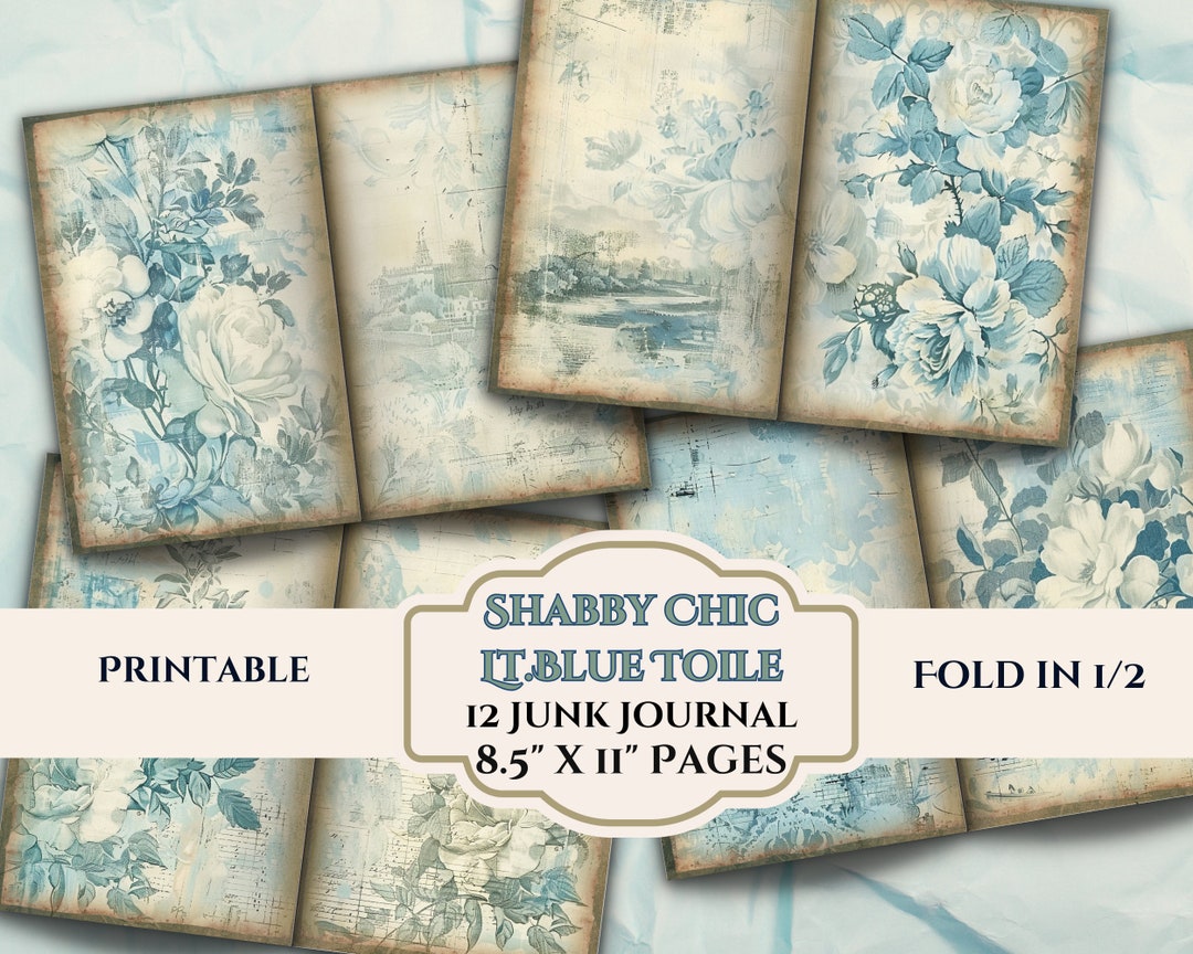 Shabby Chic Junk Journal Pages- Light Blue Toile - Printable Digital ...
