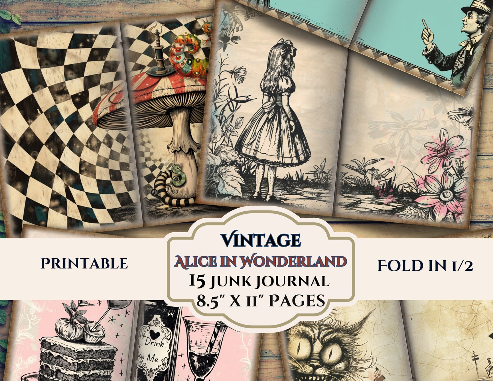 Alice in Wonderland Junk Journal Pages- Vintage Victorian- Distressed ...