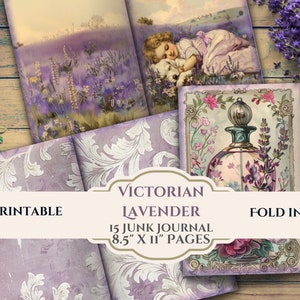 Victoriaanse lavendelbloemen ongewenste dagboekpagina's - digitaal afdrukbare download - noodlijdend, vintage, oud, nostalgisch - Frankrijk, gratis POD