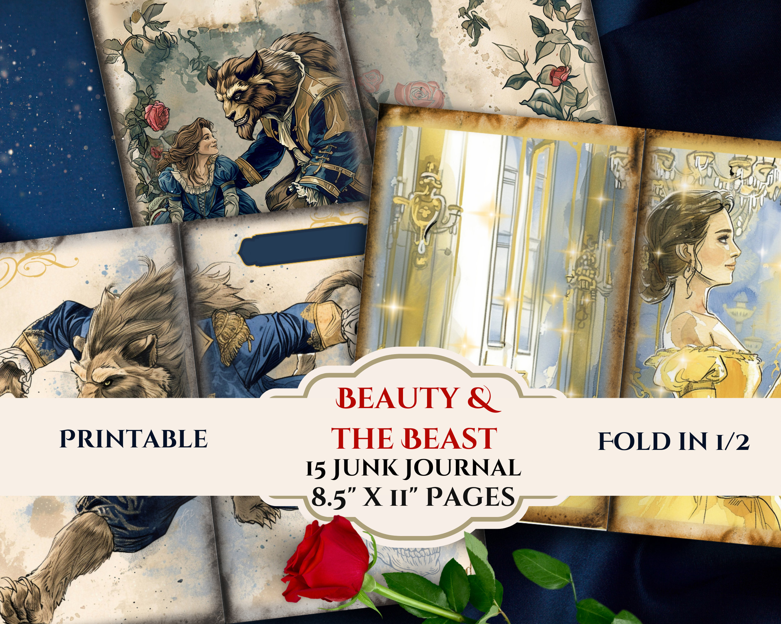 Beauty and the Beast Junk Journal Pages Princess Fairytale Fantasy ...