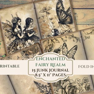 Pages de journal indésirable du royaume des fées enchanté - contes de fées fantastiques - papiers de scrapbooking numérique en détresse-téléchargement instantané - 8,5 po. x 11 feuilles