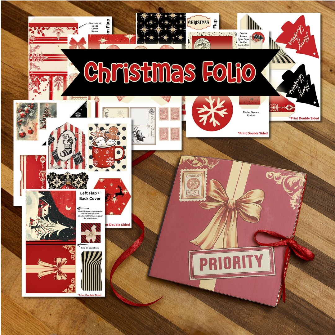 Christmas Junk Journal Folio Printable Kit – Red & Cream Ephemera ...