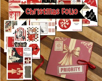 Christmas Junk Journal Folio Printable Kit – Red & Cream Ephemera ...