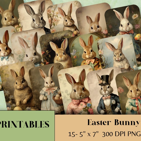 Vintage Victorian Printable Papers- Easter Bunny Pacques- Junk Journal Ephemera-Greeting Card-Digital Decorative Download