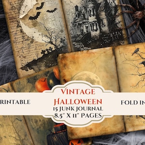 Vintage Halloween Junk Journal Pages- Spooky, Dark, Scary- Distressed Digital Scrapbook Papers-Instant Download-8.5&quot; x 11 Sheets