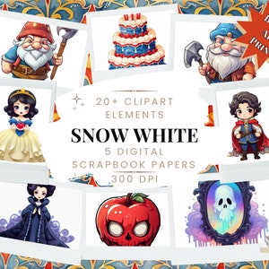 Sneeuwwitje prinses partij clipart ontwerp bundel-scrapbook papier-fantasie, sprookje, kinderfeestje,-gratis commerciële-POD digitale download