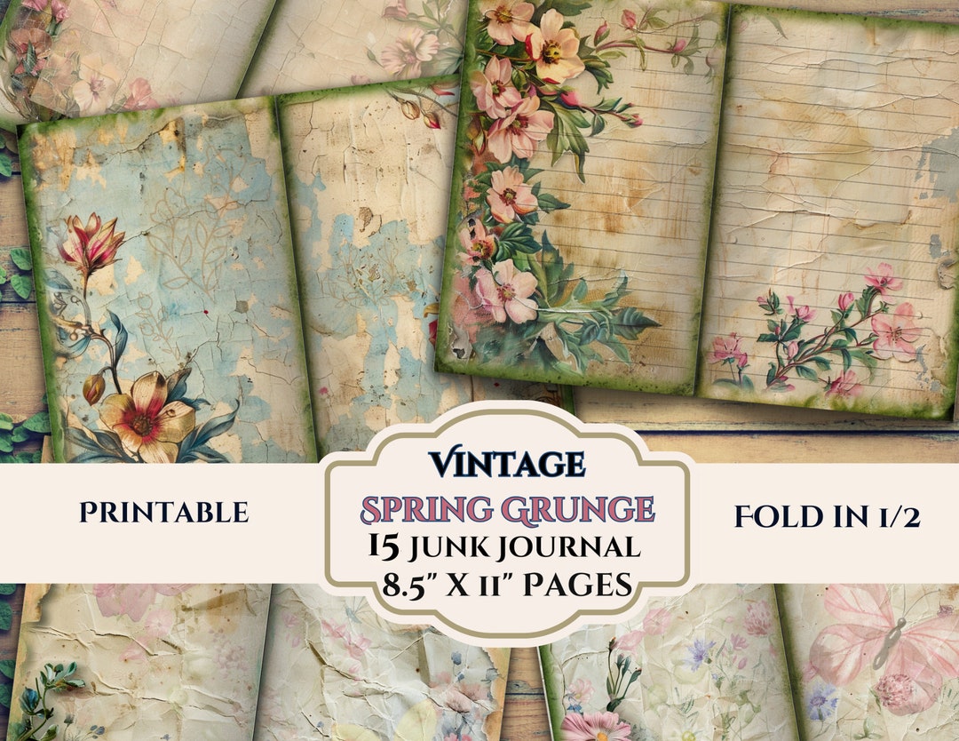 15 Spring Garden Grunge Junk Journal Pages- Antique Mossy Distressed ...