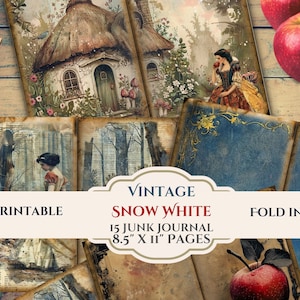 Vintage Snow White Junk Journal Pages- Princess Fairytale Fantasy- Distressed Digital Scrapbook Papers-Instant Download-8.5" x 11 Sheets