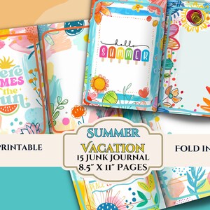 Zomervakantie Fun Junk Journal Pagina's - Helder, Kleurrijk, Jeugdig - Afdrukbare digitale Scrapbook Papers-Instant Download-8,5" x 11 vellen