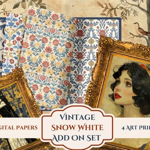 Vintage Snow White Add On Digital Set- Princess Fairytale Fantasy- Zniszczone cyfrowe papiery do scrapbookingu i wydruki artystyczne- 4096 x 4096 pikseli