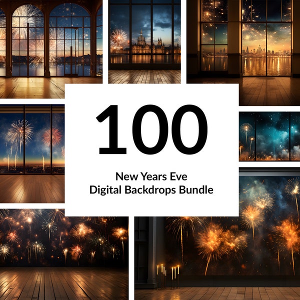 100 New Years Eve backdrop bundle, Photoshop overlays, Photography backdrop, Digital download, Photo editing, Fireworks, Celebration