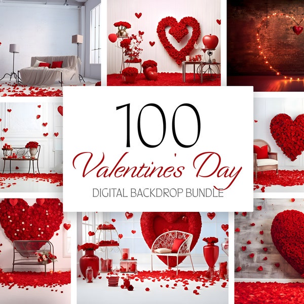 100 Valentine's Day backdrop bundle, Photoshop overlays, Photography backdrop, Digital download, Photo editing, Love, Heart, Romance, <3