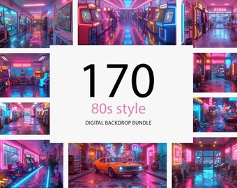170 Neon 80s Style Backdrops: Urban Photography Overlays (Digital Download)
