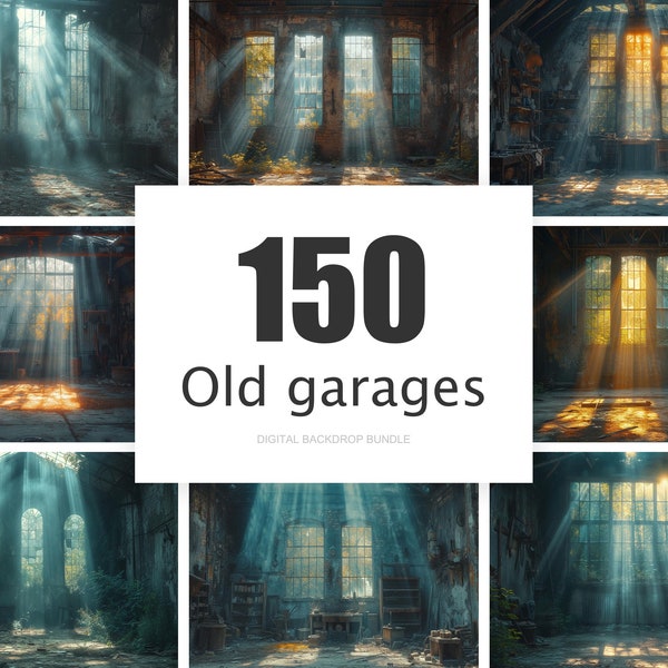 150 Old garages backdrop bundle, Photoshop overlays, Photography backdrop, Digital download, Photo editing, Rusty, Tools, Broken, Haunting