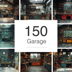 150 Garagefotobakgrunder: Rostiga Verkstadsöverlägg (Digital Nedladdning)