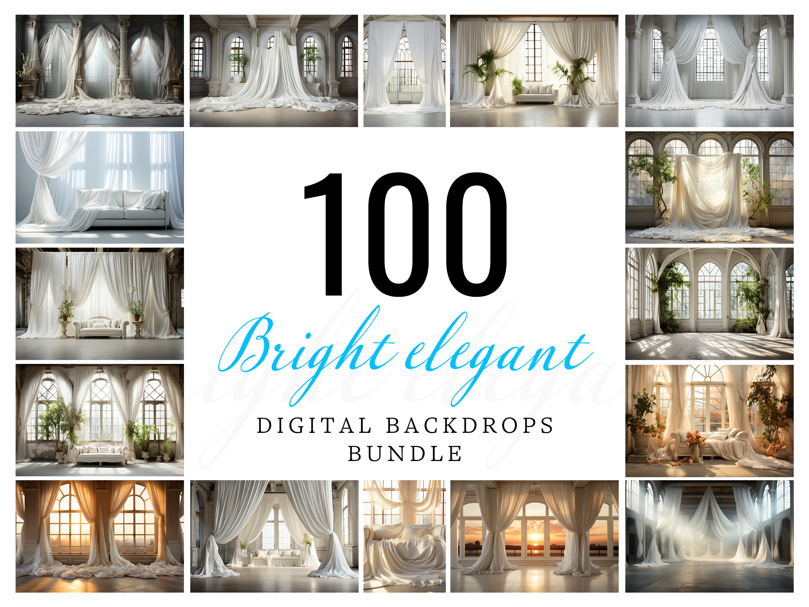 100 Bright Elegant Backdrop Bundle, Photoshop Overlays, Photography ...