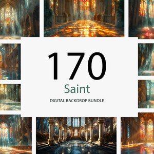 Puede incluir: Un paquete de 170 imágenes de fondo digital que representan el interior de una catedral con vidrieras y luz que atraviesa. Las imágenes son perfectas para crear un escenario de fantasía o medieval.