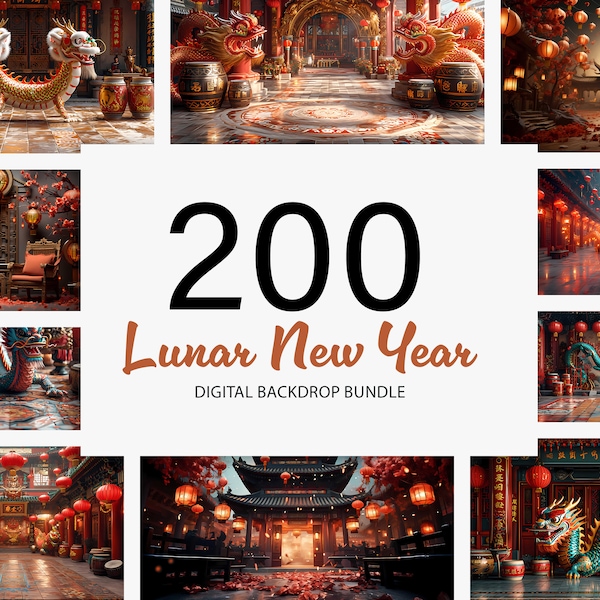 200 Lunar New Year backdrop bundle, Photoshop overlays, Photography backdrop, Digital download, Photo editing, Celebration, Chinese, Holiday