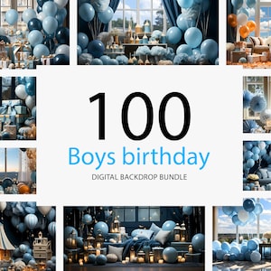 Boys Birthday Digital Backdrop Bundle: 100 Blue Photo Overlays (Digital Download)