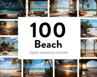 100 Beach Photography Backdrops: Holiday & Vacation Overlays (Digital Download)