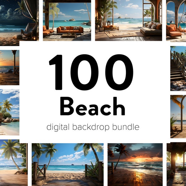 100 Beach backdrop bundle, Photoshop overlays, Photography backdrop, Digital download, Photo editing, Sand, Ocean, Water, Holiday, Vacation