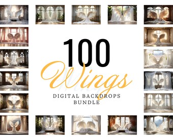 Angel Wings Photo Overlay Bundle – Ethereal Fantasy Backdrops & Wings Overlays (Digital Download)