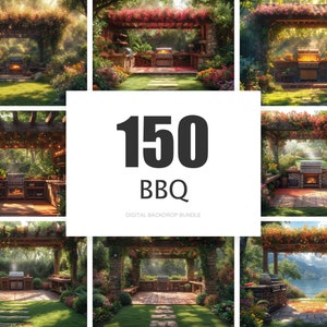 150 BBQ Photography Backdrops: Garden Grill Overlays (Digital Download)