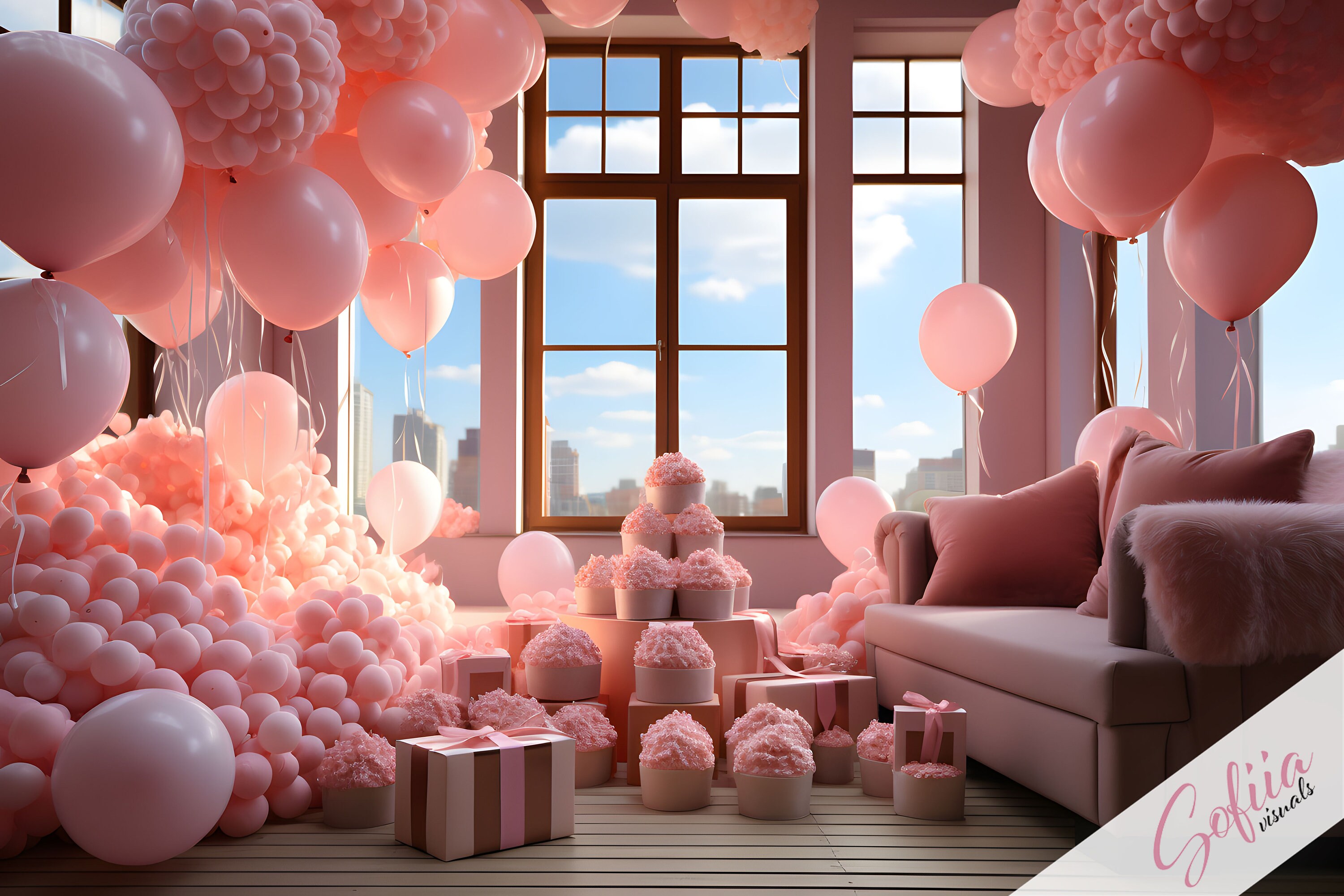 100 Pink Girls Birthday Digital Backdrops: Photo Editing Overlays ...