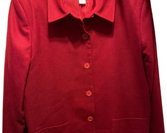 Pendleton Vintage damski płaszcz z wełny w kolorze czerwonym, z długim rękawem i zapięciem na guziki, rozmiar 18