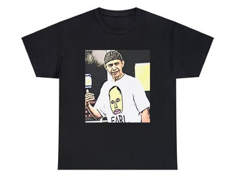 May include: Black t-shirt with a white graphic of a man wearing a hat and a white t-shirt with a cartoon face on it. The text "EARL" is below the face.