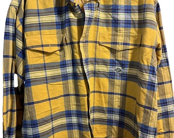 Camisa vaquera Roper Vintage para hombre, talla L, a cuadros amarillos, manga larga, con botones, de algodón.