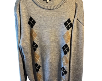 Rob Winter Taille XL Pull Gris Argyle Pull Homme Acrylique Manches Longues Y2k EUC