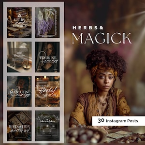 Introducción a la magia herbal, plantillas espirituales de Instagram para brujas y mujeres místicas, publicaciones de grimorios herbales