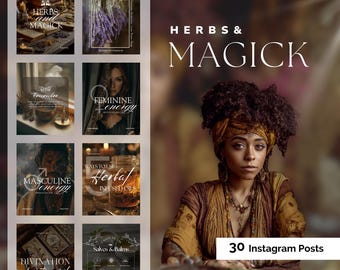 HERBAL MAGIC introduction, spiritual instagram templates for witches and mystical women , herbal grimoire posts