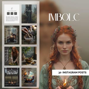 Plantillas de Canva de brujas de IMBOLC Brigid, hechizos, rituales Música espiritual Plantillas de Instagram