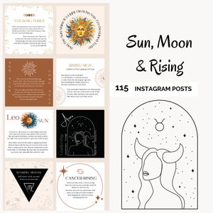 PUBLICACIONES DE ASTROLOGÍA Plantillas de Instagram espirituales del sol, la luna y el naciente hechas para místicos boho