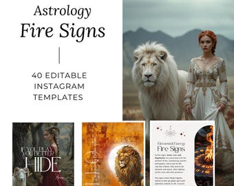 Plantillas espirituales de Instagram para signos de fuego de astrología. Publicaciones de Aries, Leo y Sagitario creadas para místicos.