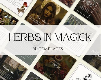 HERBAL MAGIC introduction, spiritual instagram templates for witches and mystical women , herbal grimoire posts