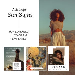 Astrology Sun Signs Editable Spiritual Mystical Templates 70 + Zodiac Signs Post for instagram social media with sassy quotes and crystals
