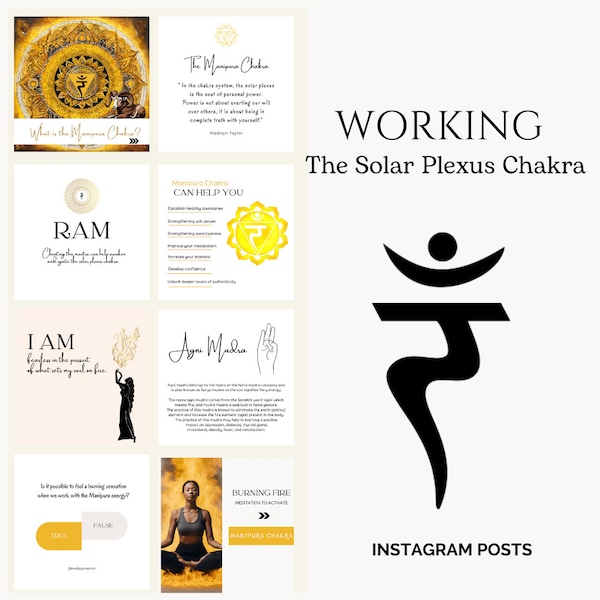 THE SOLAR PLEXUS Chakra Spiritual Instagram Templates Manipura posts made for mystics and energy Reiki Healers