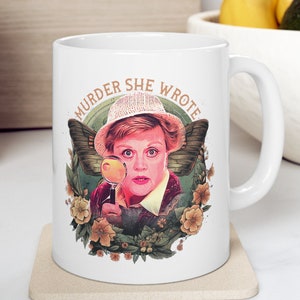 Murder, She Wrote Ceramic Mug 11oz, Amateur detective Jessica Fletcher Mug, Angela Lansbury Mug. Dual sided image on mug.