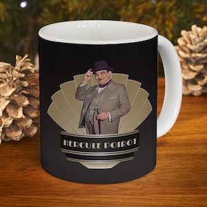 Art Deco Hercule Poirot Ceramic Mug 11oz | The Belgian detective coffee 11 oz mug. Graphic On Both Sides