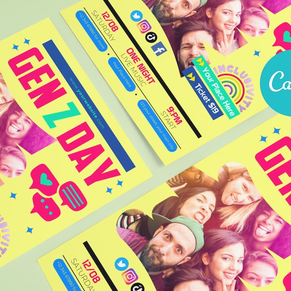 Canva Gen Z 1 Page Colorful A4 Sized  Flyer , Editable Easy and Fast In Canva, Gen Z Style Flyer