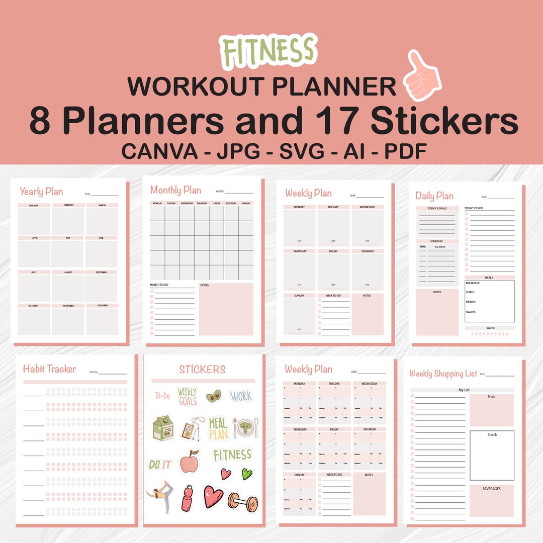 Fitness Planner Printable Digital Weight Loss Journal Editable Canva ...